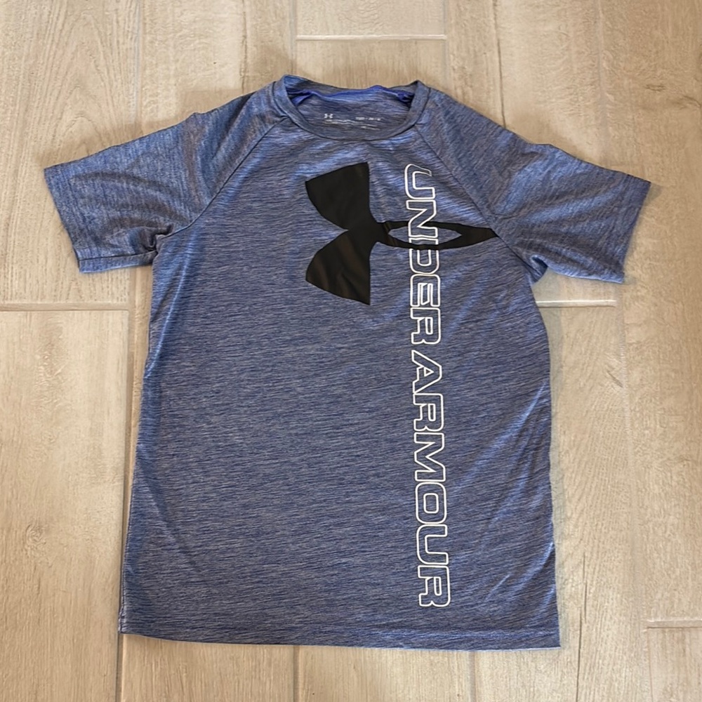 Under Armour Heather Blue Tee with Black Logo